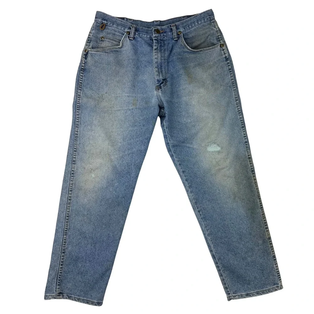 Wrangler Rugged Wear Mens Light Wash Distressed‎ Relaxed Jeans 32x27.5 VTG